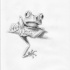 Black-and-white frog sitting on branch tattoo design by Mjedewaard