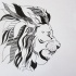Black-and-white gnarling lion with geometric-patterned mane tattoo design