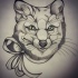 Black-and-white green-eyed fox head with bow collar tattoo design