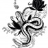 Black-and-white hissing snake and lotus flowers tattoo design