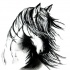 Black-and-white horse with fluttering mane tattoo design