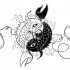 Black-and-white koi fish with hooks tattoo design