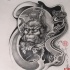 Black-and-white monkey king in chinese style tattoo design