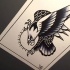 Black-and-white old school eagle and shining sun tattoo design