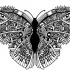 Black-and-white ornamented butterfly with eyes and piano keys tattoo design
