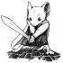 Black-and-white rodent knight with sharp sword tattoo design
