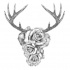 Black-and-white rose buds face deer head tattoo design