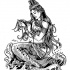 Black-and-white sitting mermaid with indian decorations tattoo design