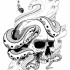 Black-and-white snake defending its skull tattoo design