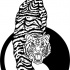Black-and-white sneaking tiger on yin yang background tattoo design