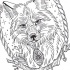 Black-and-white wolf portrait in rope frame tattoo design