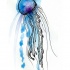 Black-contour jellyfish on blue watercolor background tattoo design