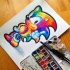 Black-contour rainbow watercolor sonic the hedgehog tattoo design