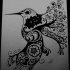 Black-eyed hummingbird with flowered wings and tail tattoo design