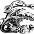 Black-ink dolphin among huge storming waves tattoo design