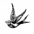 Black-ink flying sparrow with folk pattern tattoo design