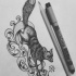 Black-ink fox running in dotwork curles tattoo design