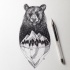 Black-ink grizzly bear turning into glacier tattoo design