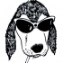 Black-ink hispanic smoking dog in sun glasses tattoo design