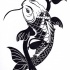 Black-ink koi fish and herbal stem tattoo design