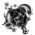 Black-ink rottweiler head surrounded with flowers tattoo design