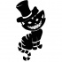 Black-ink smiling cheshire cat in hat tattoo design