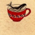 Black-ink whale washing in red cup tattoo design