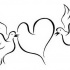 Black-line dove couple flying around heart tattoo design