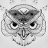 Black-line owl with a butterfly on forehead tattoo design