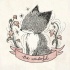 Black dashed little fox and rosy quoted stripe tattoo design