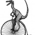Black dinosaur riding a bicycle tattoo design