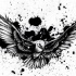 Black dove flying forward on black splashes tattoo design