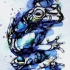 Black drawn frog on blue watercolor background tattoo design