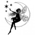Black fairy sitting on white half moon dreaming about stars tattoo design