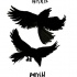 Black flying ravens and rune lettering tattoo design