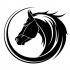 Black horse head in curly emblem tattoo design