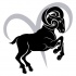 Black jumping ram on grey zodiac sign backgtound tattoo design