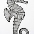 Black line-printed seahorse tattoo design