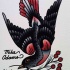 Black old school dove with red-berried branch tattoo design