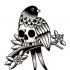 Black old school style sparrow with skull-printed body tattoo design