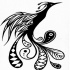 Black phoenix with folk-patterned tail tattoo design
