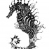 Black rich patterned seahorse tattoo design