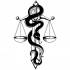 Black snake wrapping justice scale tattoo design