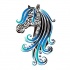 Black tribal horse head with blue-hair mane tattoo design