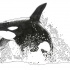 Black whale splashing in water tattoo design