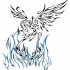 Blak tribal phoenix flying over blue flame tattoo design