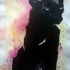 Blak watercolor panther on rosy background tattoo design