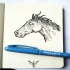 Blind-eyed dashed horse head tattoo design