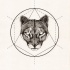 Blind-eyed panther head on geometric background tattoo design