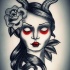 Menina cega do diabo com sombras vermelhas sob o projeto do tatuagem dos olhos